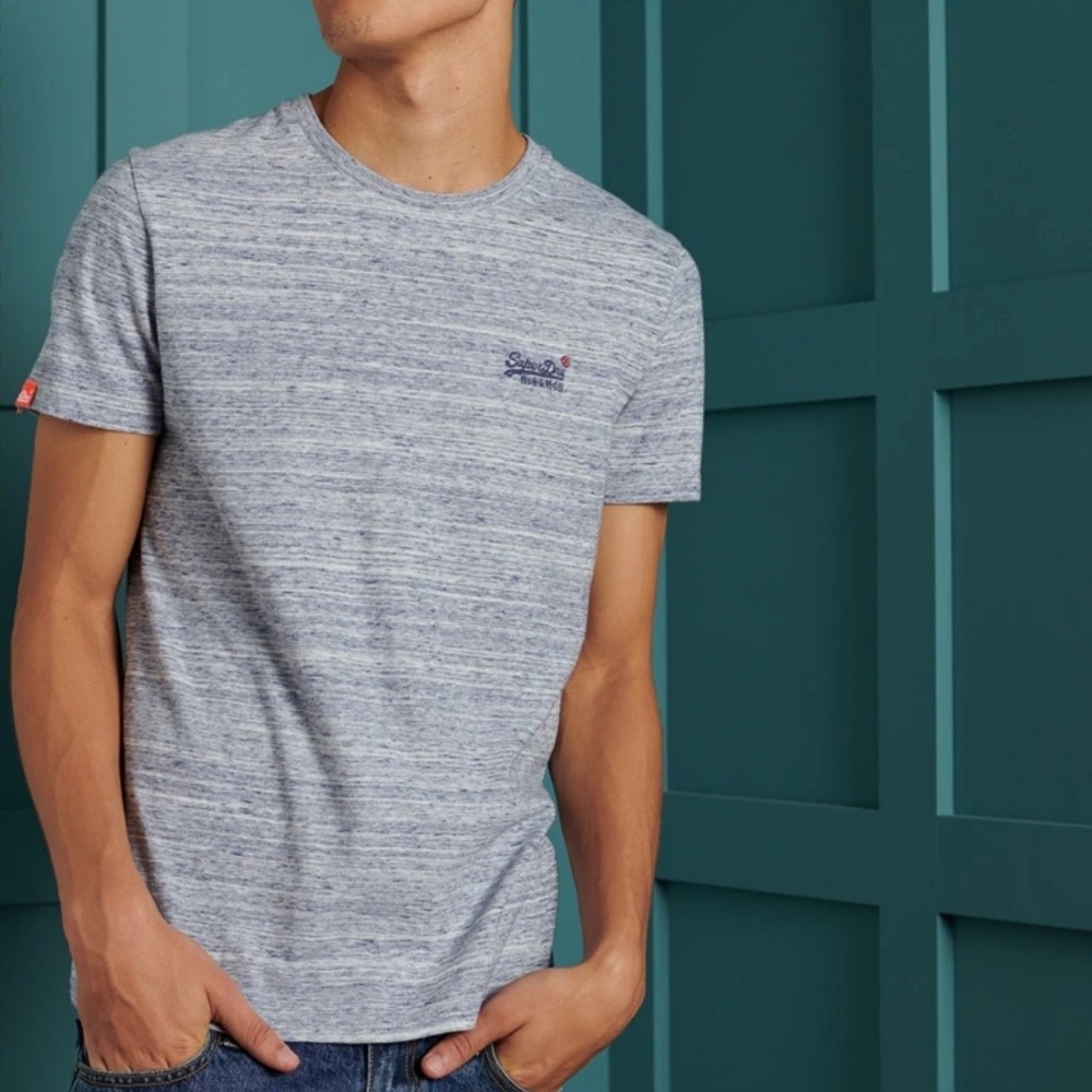Superdry T-shirt Mens Heather Gray Short Sleeve 100%‎ Cotton Embroidery Large